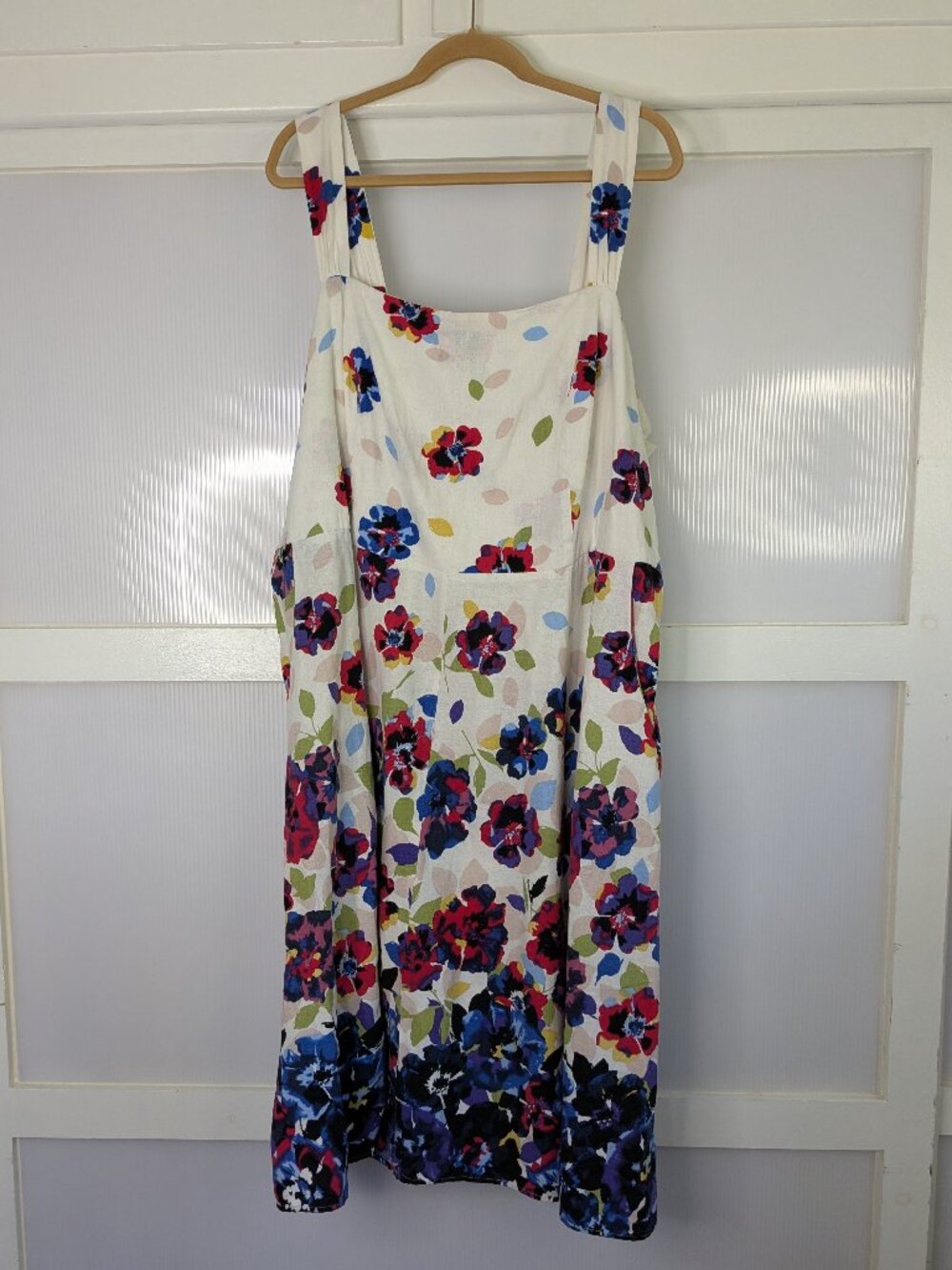 Lane Bryant White Floral Dress Linen Blend Smocked Midi Cottage Sun Dress 28 4x